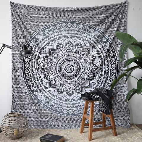 Black Mandala Wall Tapestry